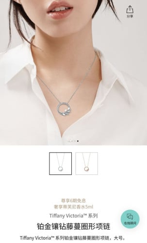 티파니 빅토리 플래티늄, 다이아몬드 세팅, 바인 서클 펜던트