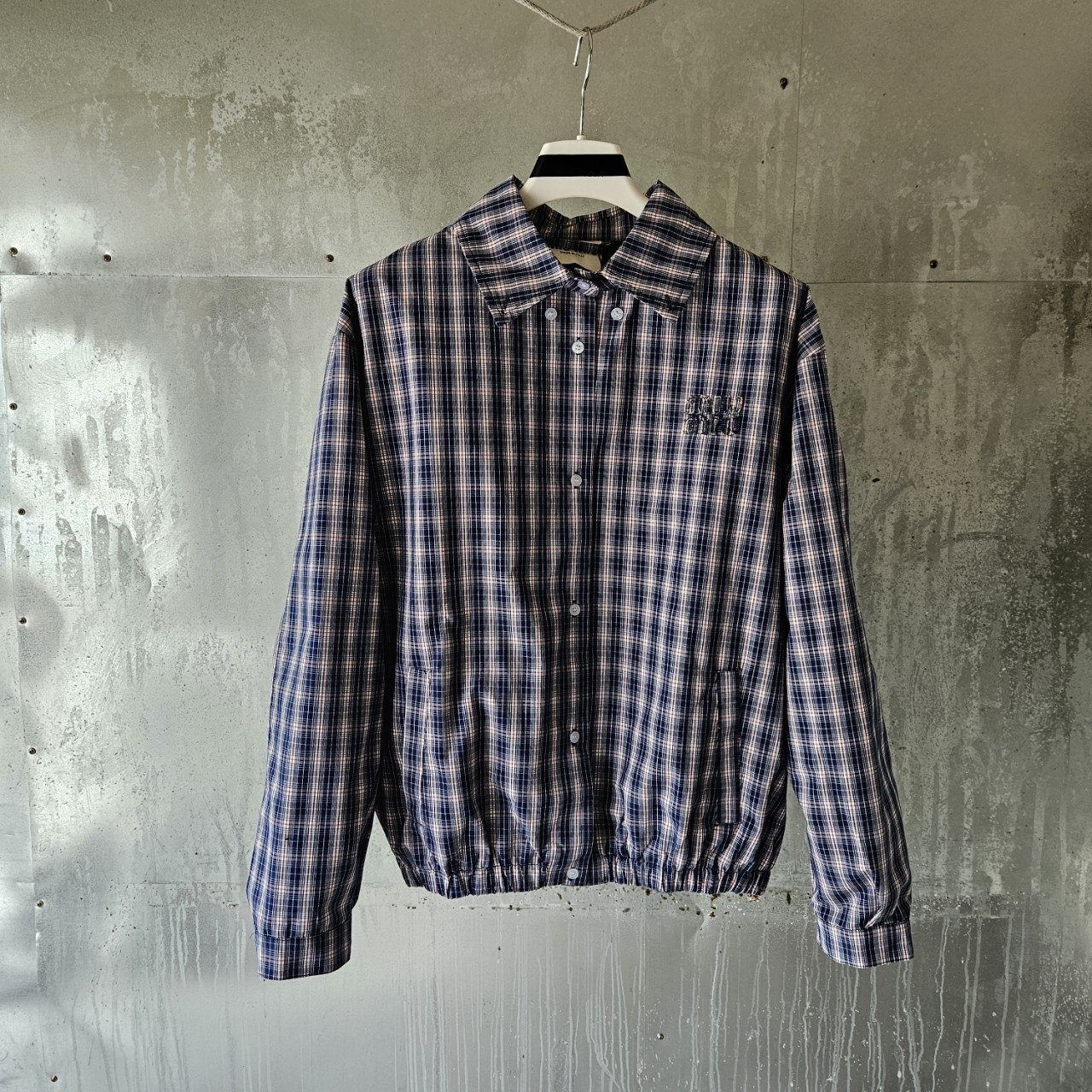 체크 패브릭 블루종 자켓