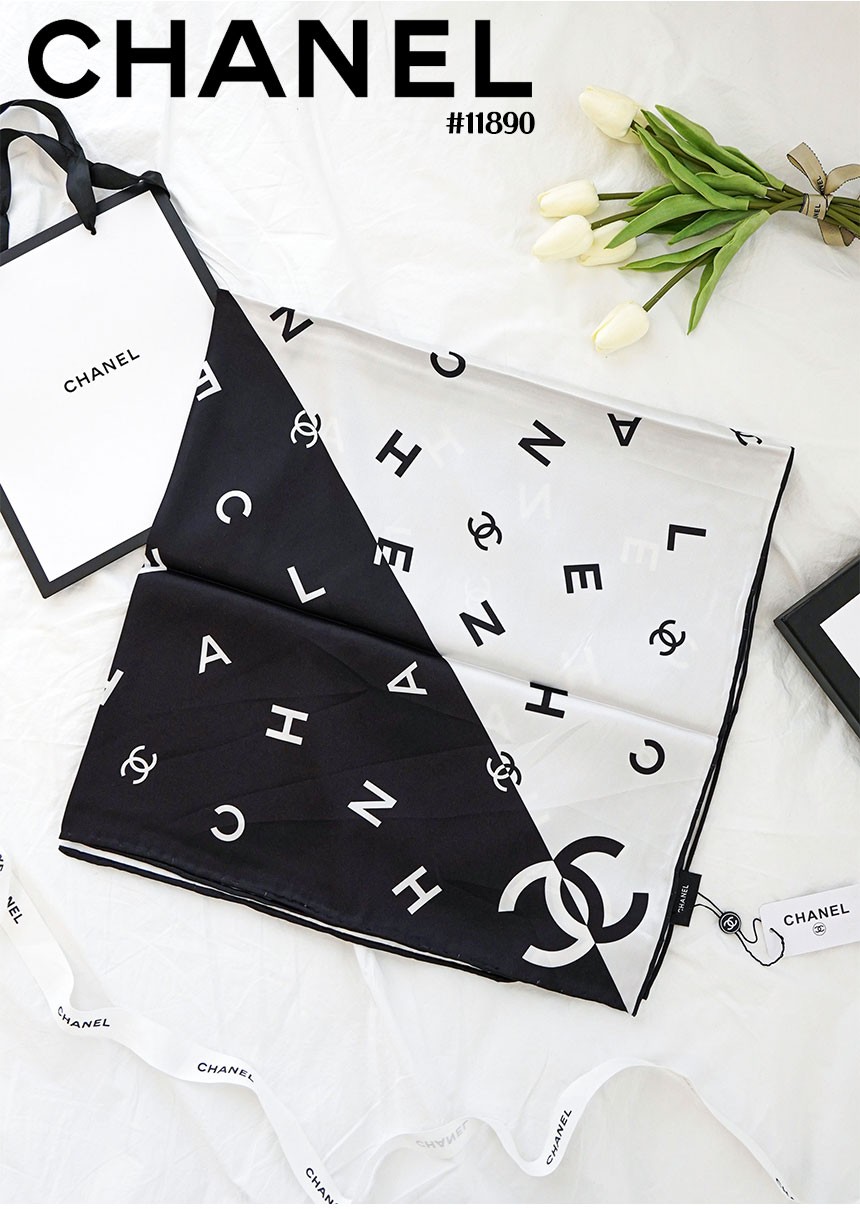🔆 [CHANEL] 샤넬 블랙화이트 콤비 스퀘어 스카프 🔆