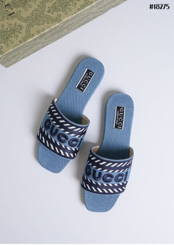 🔆[GUCCI] 구찌 데님 스크립트 슬라이드 샌들 🔆