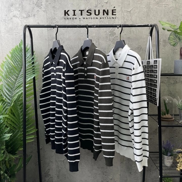 스트라이프 카라 니트