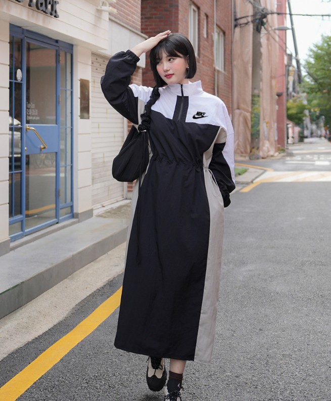 20418_NK 아노락 배색 집업 원피스