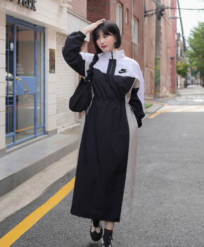 20418_NK 아노락 배색 집업 원피스