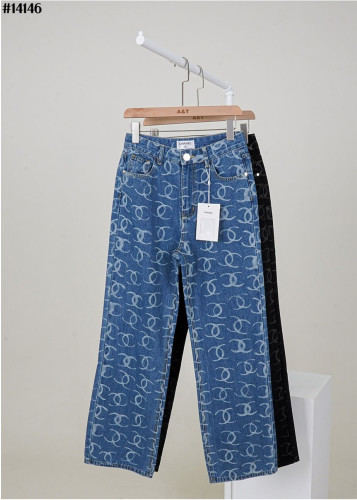 🔆 [CHANEL] 샤넬 여성 엠브로이드 CC 프린트 와이드 데님 팬츠 🔆