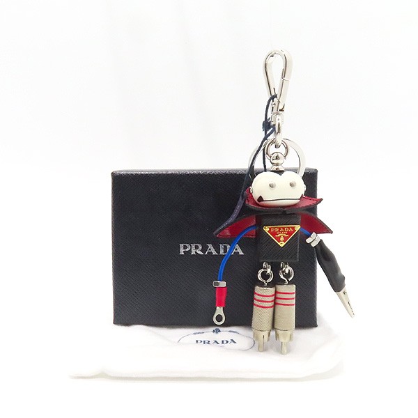 프라다 레더 블라드 트릭 키체인 블랙