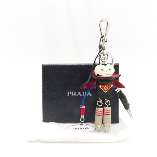 프라다 레더 블라드 트릭 키체인 블랙