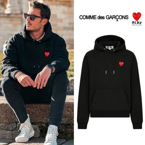 🩵 co*me des g*rcons red patch HOOD T-SHIRT 🩵