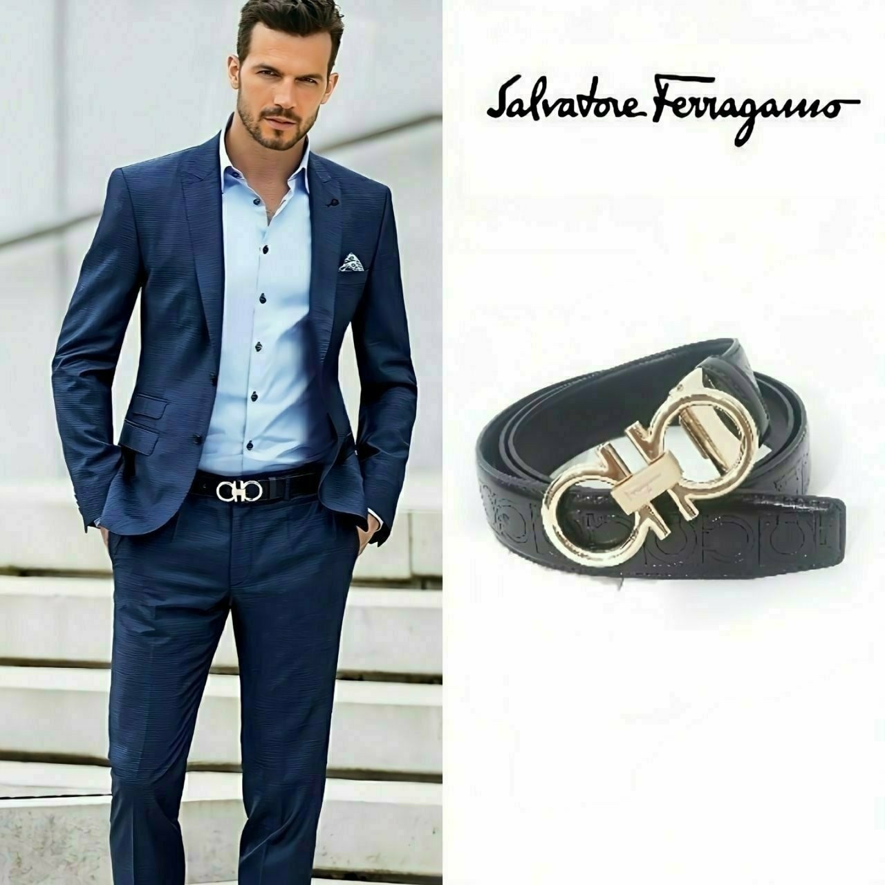 🔳🔳25s 페♡가모 더블 간치니 골드장식 벨트🔳🔳