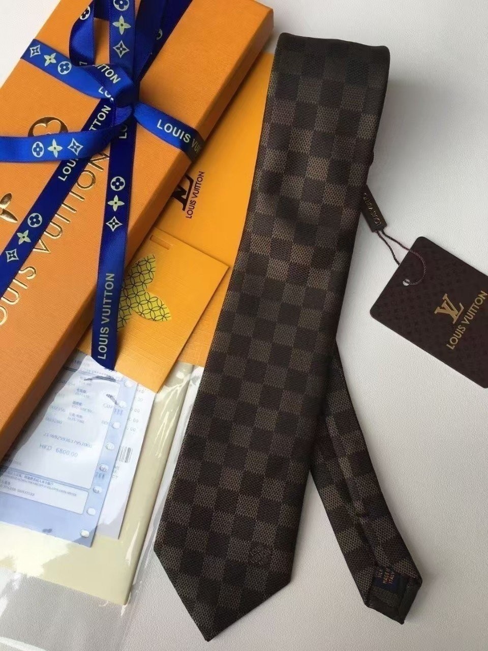 루이비* 다미에 실크 넥타이