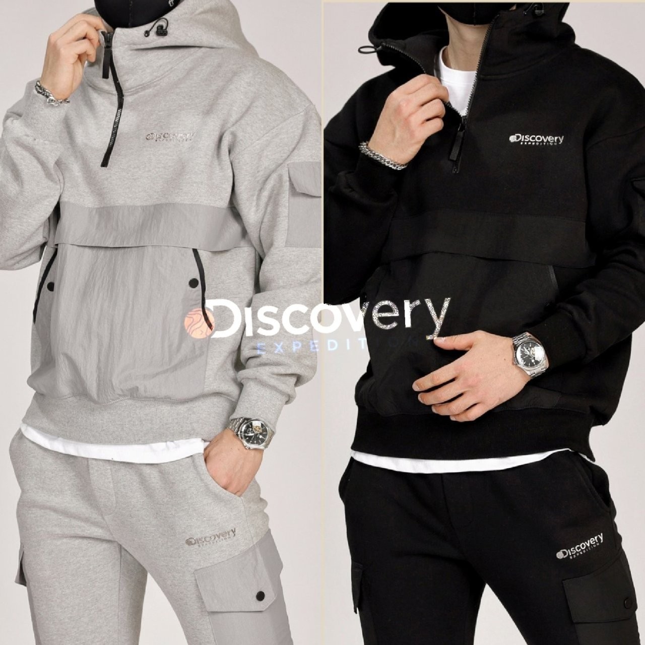 1 <디스커버리 3단 헤비 반집업 기모후드 세트>