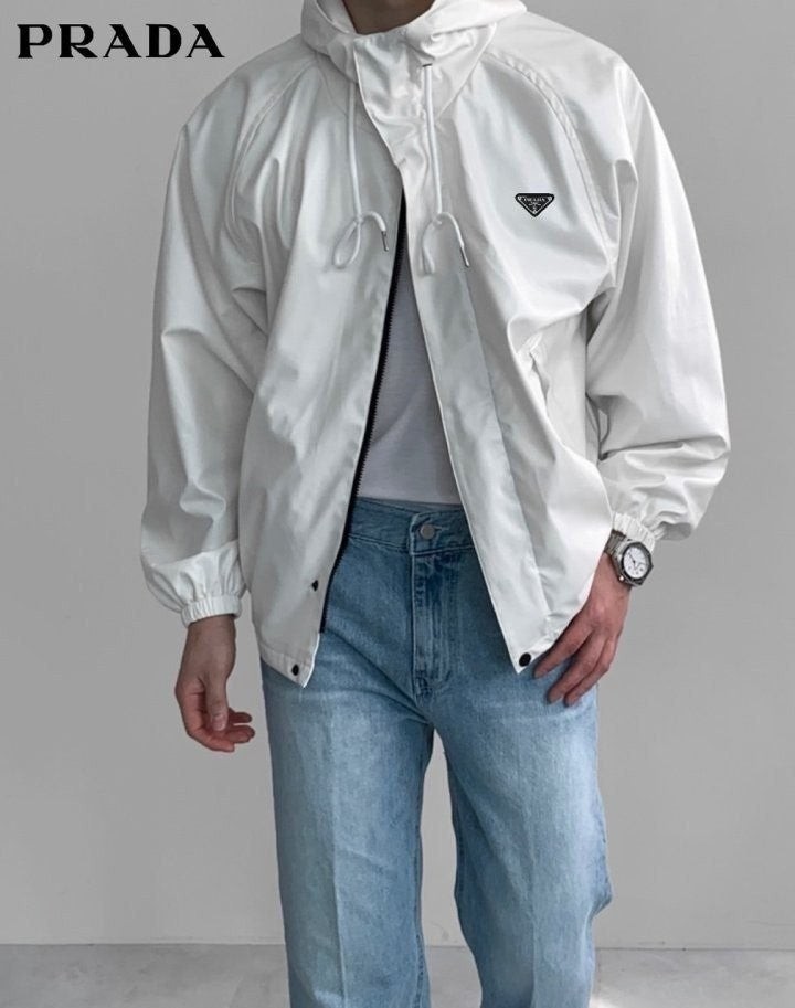 💕 프** 삼각 로고 브러쉬드 레더 후드자켓