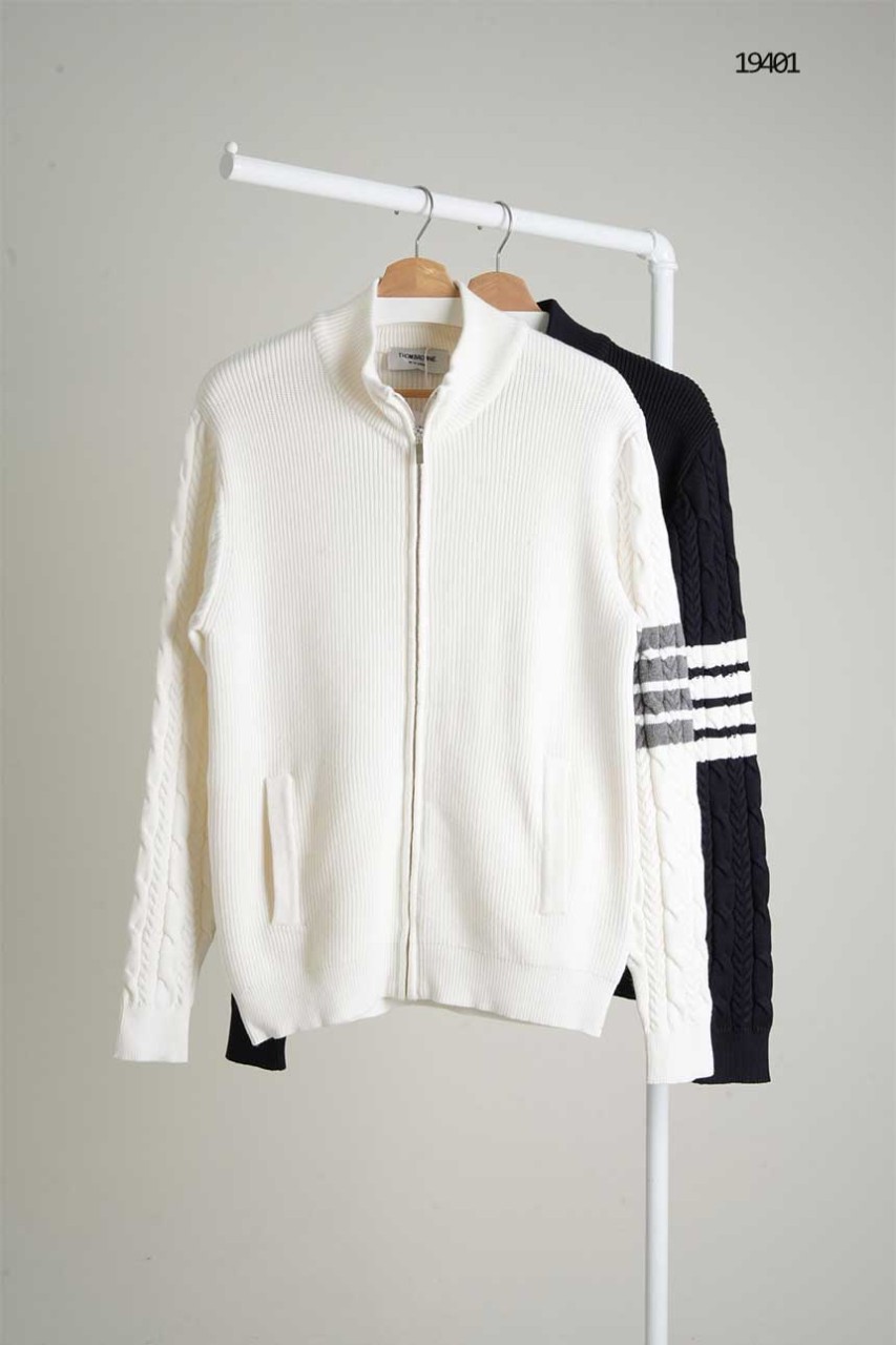 🔆 [THOM BROWNE] 톰브라운 4-바 케이블 풀집업 니트자켓 🔆