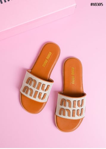 🔆 [MIUMIU] 미우미우 패브릭 레더 슬라이드 🔆