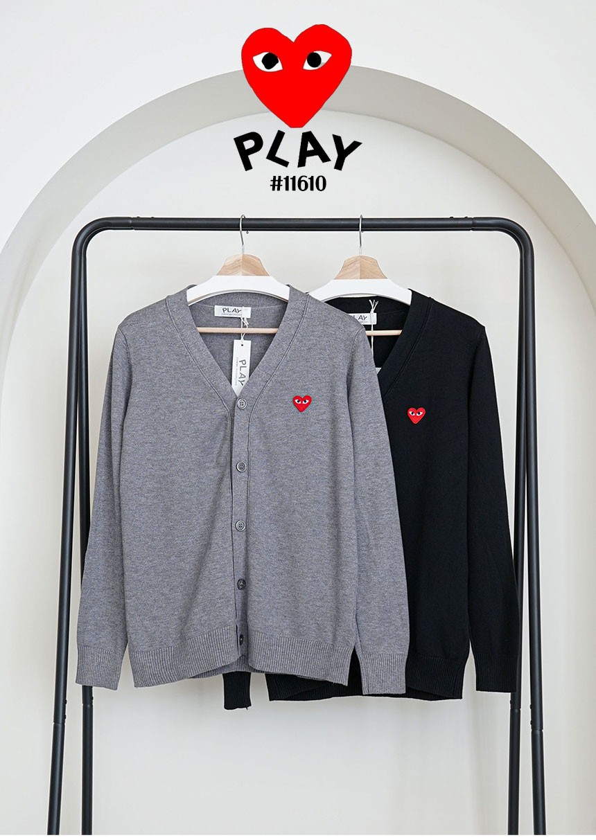 🔆 [Comme des Garcons] 꼼데가르송 남성 레드하트 로고 브이넥 니트 가디건🔆