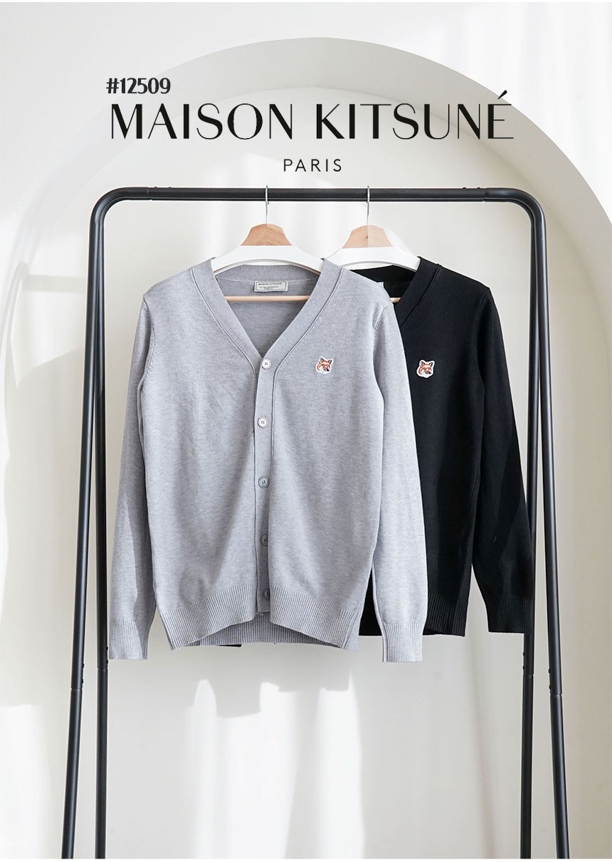 🔆 [MAISON KITSUNE] 메종키츠네 남성 스몰 폭스 헤드 브이넥 니트 가디건 🔆