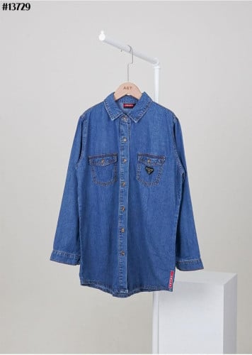 🔆 [PRADA] 프라다 여성 빈티지 포켓 삼각 로고 루즈핏 데님 셔츠 🔆
