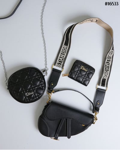 🔆 [DIOR] 크리스찬 디올 Saddle 새들 스트랩 백 & Caro 카로 까나쥬 라운드 체인 클러치 백 & Caro 카로 까나쥬 라벤더 반지갑 셋 🔆