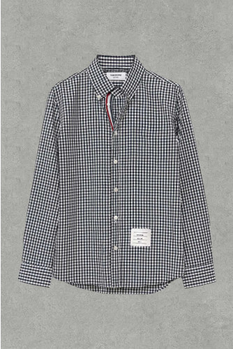 톰브라운 스몰 체크 버튼 다운 린넨 셔츠