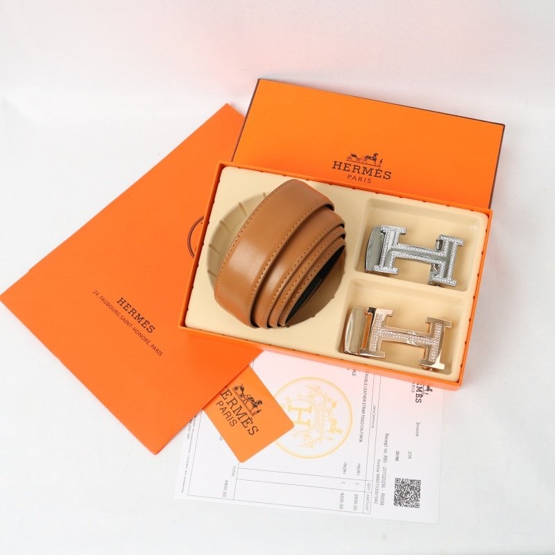 👹에*메스 투버클 컷팅 큐빅로고 브라운 벨트👹