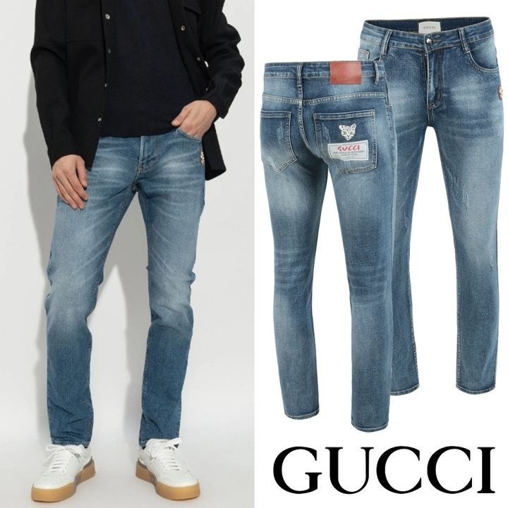 💕 구* 레더패치 캣 프린트 워싱 슬림진