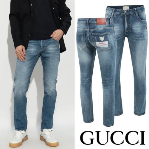 💕 구* 레더패치 캣 프린트 워싱 슬림진