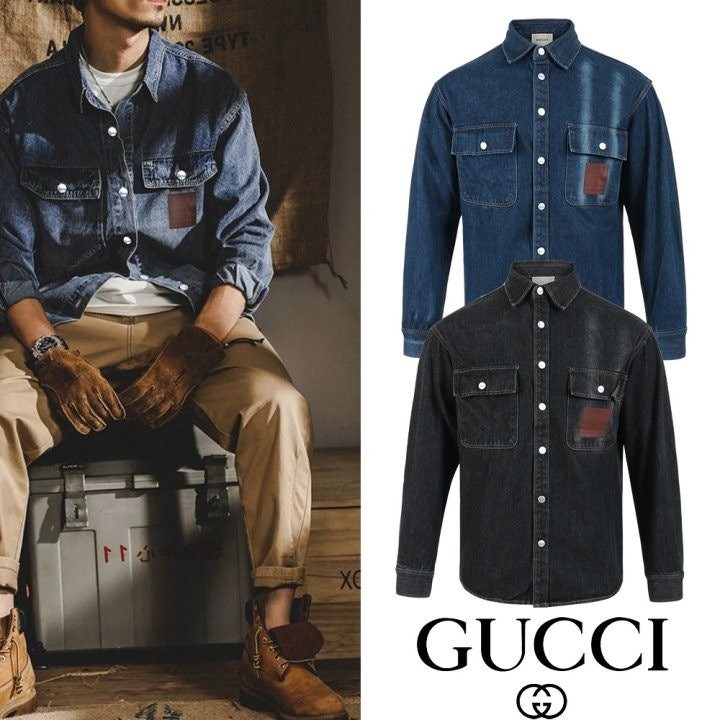 💕 구* 포켓 포인트레더 스냅 데님셔츠