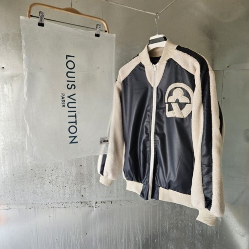 루*비* 플라워 믹스 레더 테디 바시티 자켓