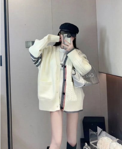 💕 톰* 사선 완장 가디건(두툼)