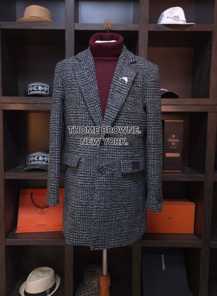 💕 톰* 블랙 라벨 texture 시그니쳐 다크글렌 가즉패치 뉴 하프 코트