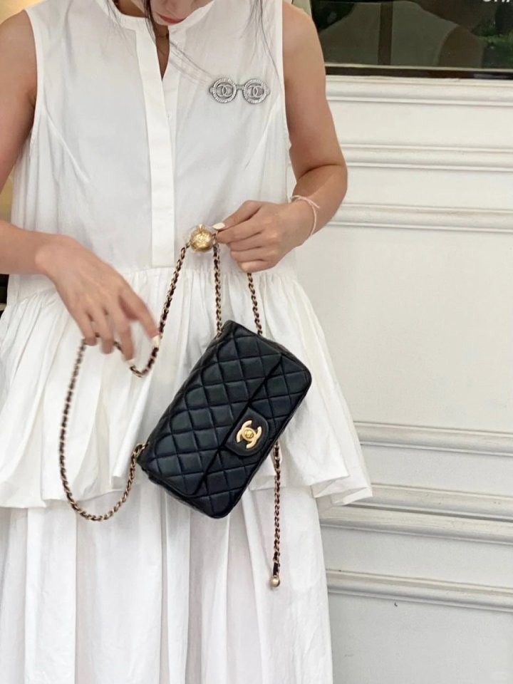 💕 샤* 고급 뉴미니 골드볼 램스킨 블랙