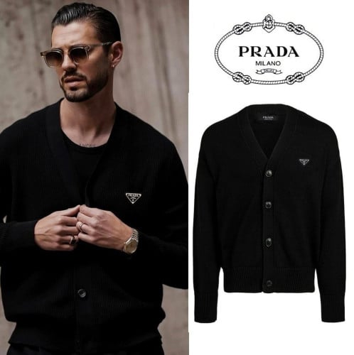 ⚪️ 2025 F/W PR*DA 트라이앵글 플레이트 커플가디건⚪️