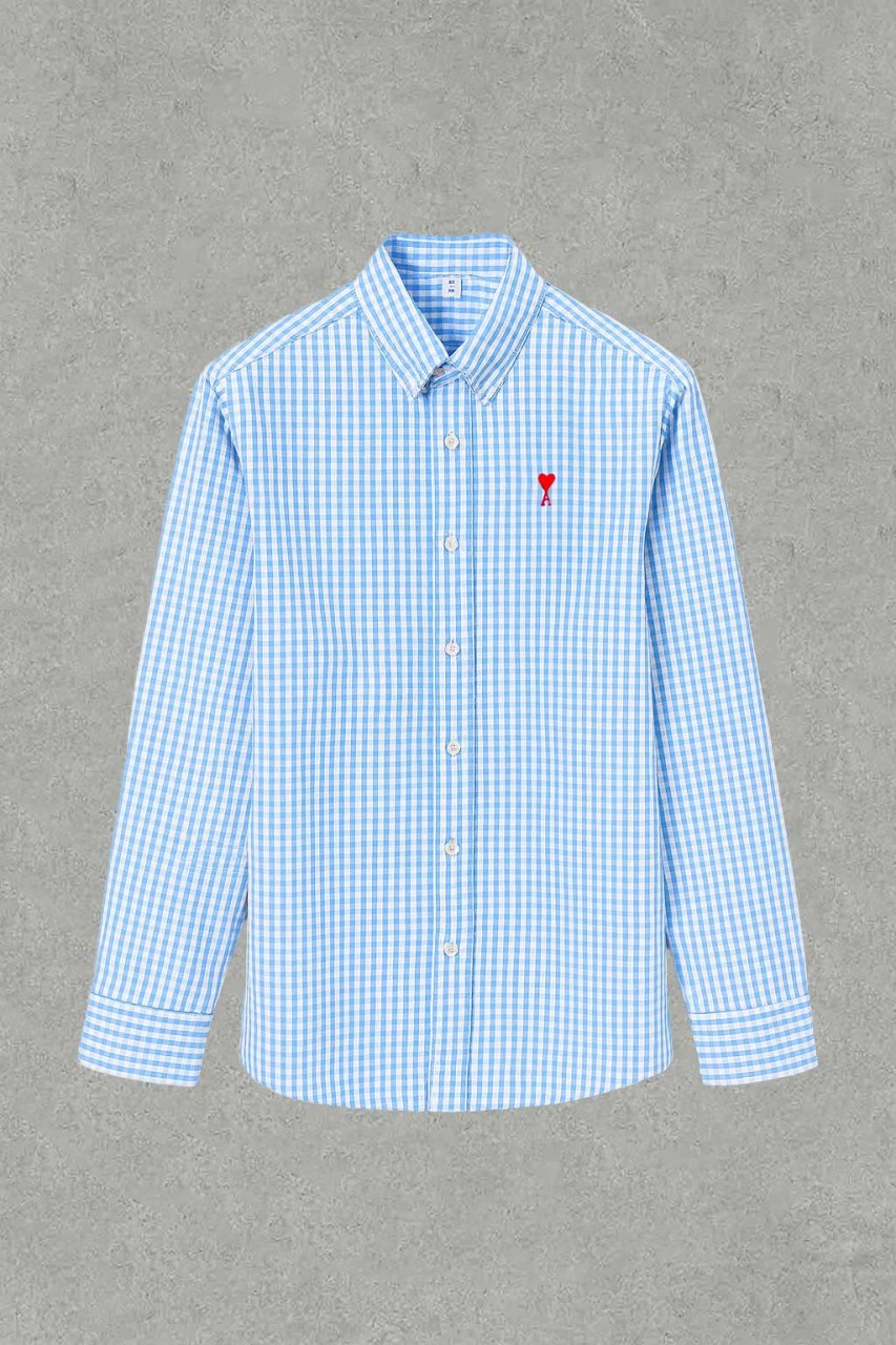 아미 레드 하트 버튼 다운 포플린 체크 셔츠