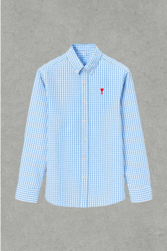 아미 레드 하트 버튼 다운 포플린 체크 셔츠