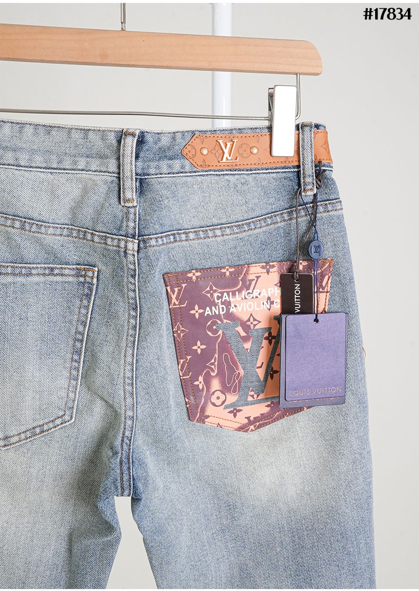 🔆 [LOUIS VUITTON] 루이비통 모노그램 레더 사이드 테이프 슬림핏 데님 팬츠 🔆