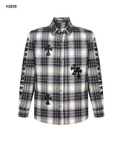 🍀 [Chrome Hearts] 크롬하츠 크로스 세메터리 레더 패치 체크 셔츠 🍀