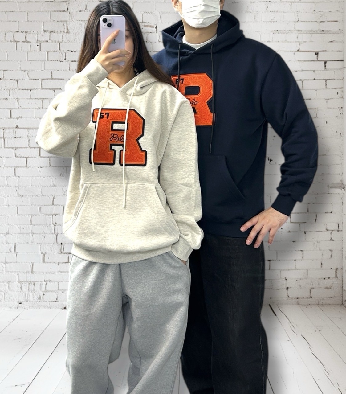 <폴로 레터 기모 후드>