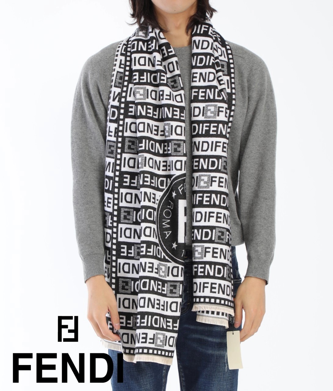 ⚠️펜디 멀티로고 프린지 스트라이프 빅로고 머플러