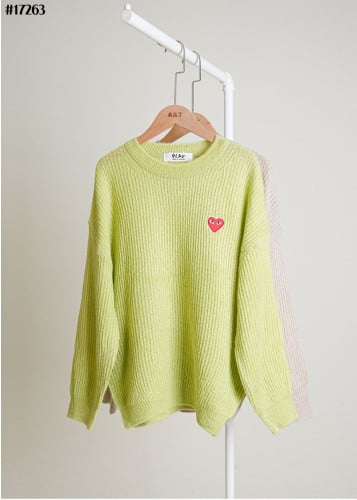 🔆 [Comme des Garcons] 꼼데가르송 레드 하트 로고 울 블렌드 니트 풀오버 🔆