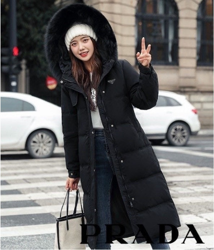 💕 프** 삼각로고 퍼 트렌치 롱 패딩