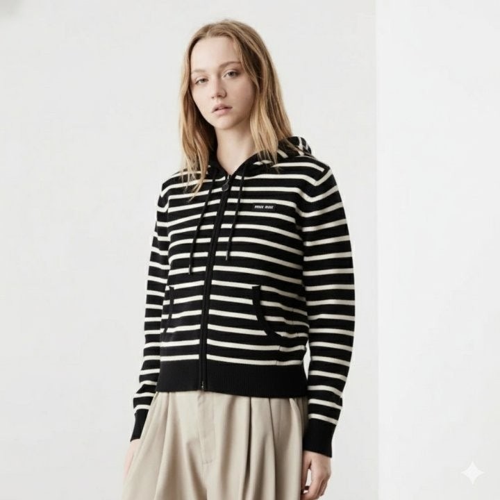 💕 미*** 스트라이프 니트 후드집업(여성)