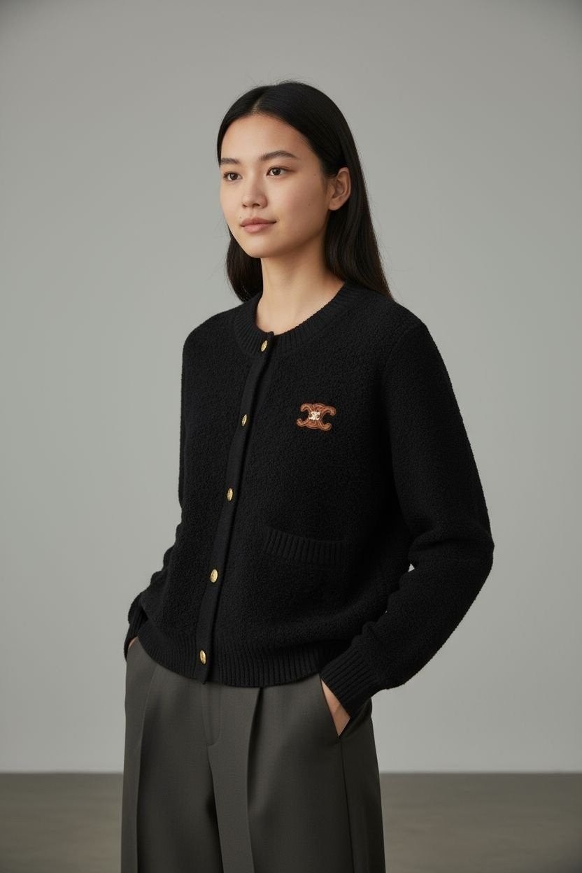 💕 셀** 패치 라운드 부클 니트가디건 ➡️수입최고급