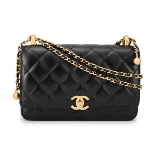 💕 샤* 체인 지갑 카프스킨 & 골드 메탈 블랙 Wallet On Chain Calfskin & Gold Black ❤️풀박스❤️