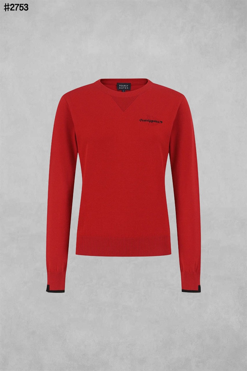 🍀 [PEARLY GATES] 파리게이츠 배색 하트 자카드 롱 슬리브 니트 풀오버 🍀