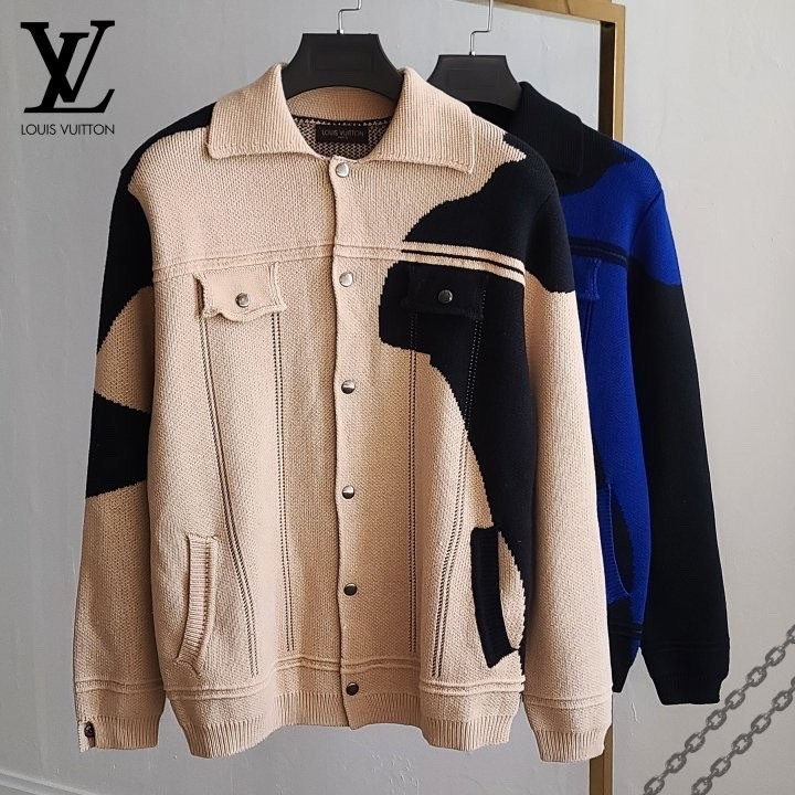 LV 엠보라인 스폿 니트 카라 가디건