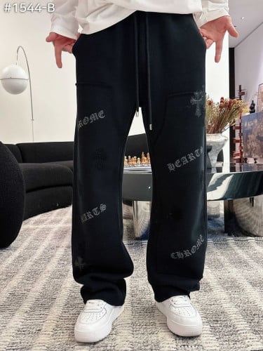 #크롬하츠 레더 패치 코튼 와이드 스웻 팬츠