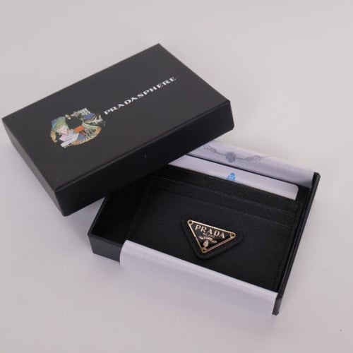 프라다 9937 카드지갑 블랙 금장
