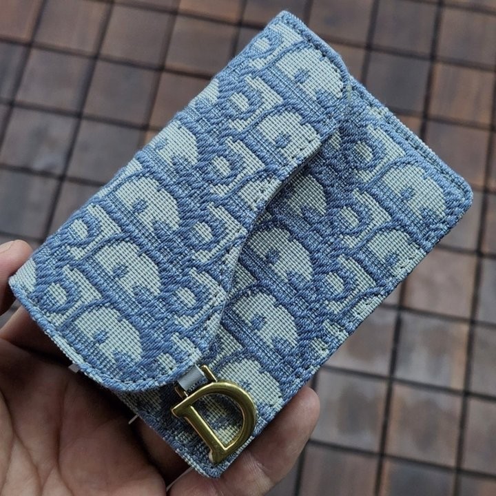 디올 367 오블리크 새들 플랩 카드지갑 그레이