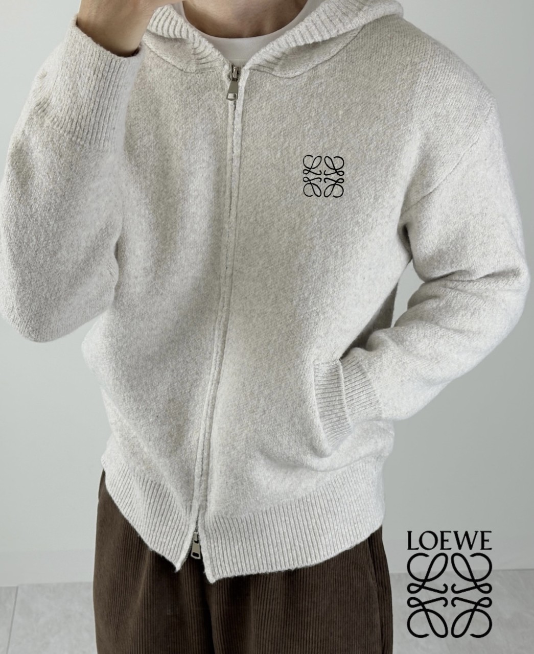 LOE 자수 울니트 후드집업