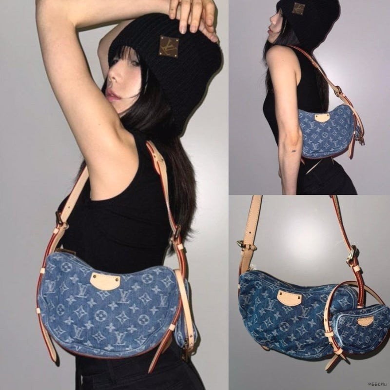 💕 루* 고급 크로와상 모노그램 데님 크로스