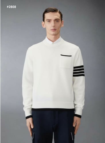 🍀 [THOM BROWNE] 톰브라운 밀라노 사선완장 포켓 라운드 니트 🍀